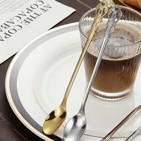 Cuillère à café rétro de luxe en acier inoxydable à long manche, cuillère à glace et à miel, cuillère à thé glacé baroque royale