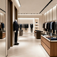 Présentoir mural en acier inoxydable brossé de luxe léger et bois, pour magasins de vêtements