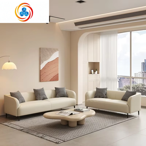 Canapé sectionnel convertible carré moderne en cuir véritable personnalisé, rembourré en éponge, à motif nuageux, trois places, pour chambre et salon - Product Image 1