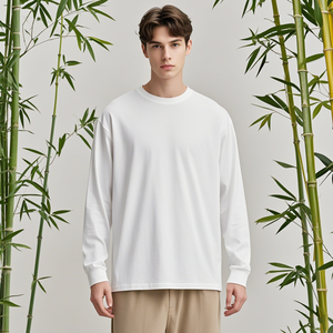 Wholesale <strong>Bamboo</strong> <strong>Fiber</strong> Long Sleeved <strong>T</strong>-<strong>shirt</strong> Custom Logo Printed Heavyweight Cotton <strong>T</strong>-<strong>Shirts</strong> Plain High Quality Tshirts - Product Image 4