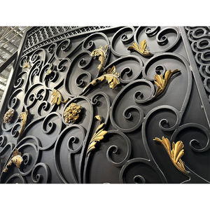שערי כביש יוקרתיים מברזל יצוק עם פותחן חשמלי פרחים מוזהב דלת כניסה הראשית דלתות גן עבור וילות - Product Image 3