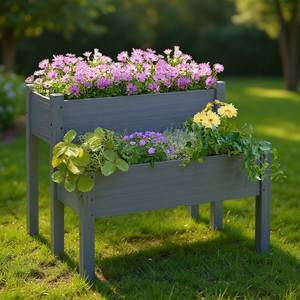 Fioriera in Legno Grigio a 2 Livelli per Orto, Erbe e Fiori - Design Rustico - Product Image 2