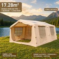 Carpa Inflable para Glamping de 17.28m², Doble Puerta, Un Dormitorio/Sala de Estar, Tres Claraboyas, Chimenea, Bolsa de Almacenamiento, Puertas y Ventanas de TPU