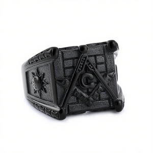 Anti Aanslag Ringen 18K Verguld Roestvrij Staal Ag Vrijmetselaar Vrijmetselaar Punk Hiphop Waterdichte Niet-Aantasting Ring Voor Mannen - Product Image 5