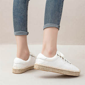 <span class=keywords><strong>Zapatillas</strong></span> de lona blancas para <span class=keywords><strong>mujer</strong></span>, con punta cerrada, <span class=keywords><strong>cordones</strong></span>, estilo espadrille, suela gruesa de cáñamo trenzado, para verano, informales, para exteriores. - Product Image 6