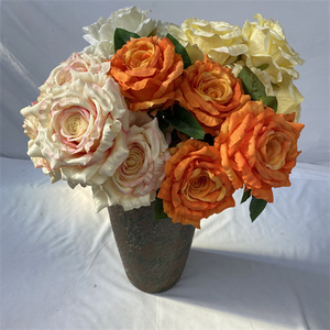 Tissu moulu de qualité à 5 têtes, Rose <span class=keywords><strong>reine</strong></span> de thaïlande, fleur artificielle, Rose dorée, nouvelle collection Offre Spéciale - Product Image 6