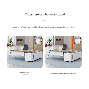 Meja Kantor Bentuk L Modern dengan Kabinet Samping, Meja Komputer Kantor Minimalis Kayu Putih, Furnitur Kantor Kaki Logam - Product Image 5