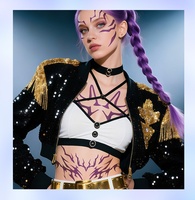 Autocollants de tatouage holographiques Kpop violets pour le corps entier, motif démon avec éclairs laser, parfaits pour les fêtes et les cadeaux festifs