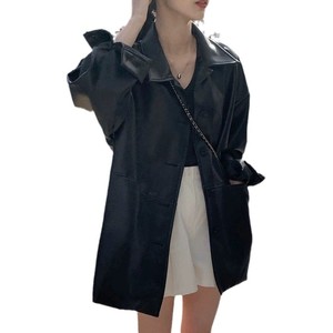 Women's Black Pu Leather Jacket 2025 New Style Hong Kong Design American Retro Fit For Petite Figures - Product Image 5