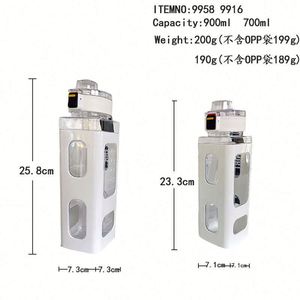 Botella de Agua Cuadrada de Plástico Portátil de Verano de 700ml 900ml para Estudiantes, Ecológica, con Cordón, Ideal para Senderismo y Deportes, Venta al Por Mayor - Product Image 2