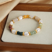 Pulseras de Perlas de Agua Dulce Barrocas con Piedras Naturales Hechas a Mano, Estilo Vintage de Lujo Ligero, Chapadas en Oro de 18K y Acero Inoxidable Bingxin