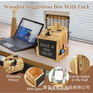 Buzón de madera transfronterizo con cerradura, caja de votación y donaciones montada en la pared, caja de recogida de tarjetas de sugerencias, buzón de depósito, de madera - Product Image 4