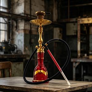 Chicha rouge dorée à un tuyau en acier inoxydable givré, ensemble de fumage avec tuyau pour bar, cadeau, voyage - Product Image 3