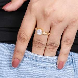 Anillo de Compromiso de Plata de Ley 925 con Baño de Oro y Piedra Lunar Arcoíris Azul Natural, Joyería de Exportación - Product Image 3