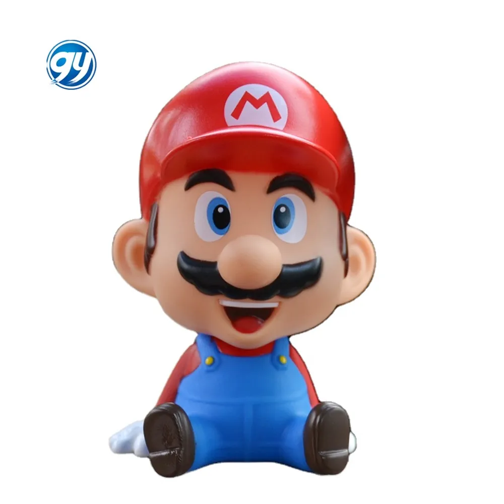 Boneka kartun Mario Head bergoyang, tokoh kepala Luigi Bobble kepala boneka Mario Bros Bobble-Head untuk dasbor mobil