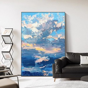 Peinture à l'huile abstraite peinte à la main encadrée Paysage marin 3D Décoration murale moderne pour salon - Product Image 1