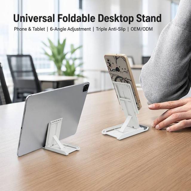 Mini Foldable Phone Stand 90g ABS 6-Level Adjustable Desk Tablet Holder 4-12.9" Universal for Office Business Gift OEM Bulk