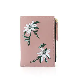 Bolsa carteira feminina de couro sintético, carteira feminina feita em couro sintético de poliuretano com estampa de flores, estilo de dinheiro