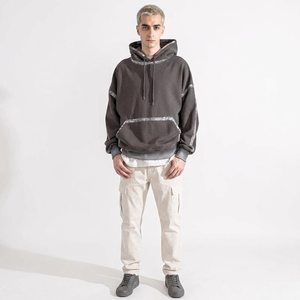 Sweats à capuche pour hommes avec épaules tombantes personnalisé 100% coton décontracté lavé sweat à capuche de haute qualité pull oversize polaire hommes sweats à capuche - Product Image 1