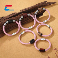 Bracelet en bois tressé pour homme avec logo gravé, perles NFC, cordon à breloque, puce RFID NTAG216, étanche et taille personnalisable