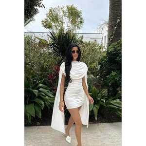 Robe Courte Blanche Élégante pour Femme XS-XL, Coupe Trapèze en Spandex, Idéale pour le Bureau et les Journées Décontractées, Tendance Printemps-Automne - Product Image 2