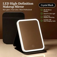Miroir de Maquillage Pliant Lumineux à LED, Compact, Carré, Argenté, Portable, HD, pour Voyage, à Poser sur le Bureau, Simple Face