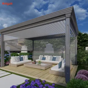 Gazebo extérieur électrique rétractable pavillon chinois terrasse jardin véranda alliage d'aluminium villa cour extérieure