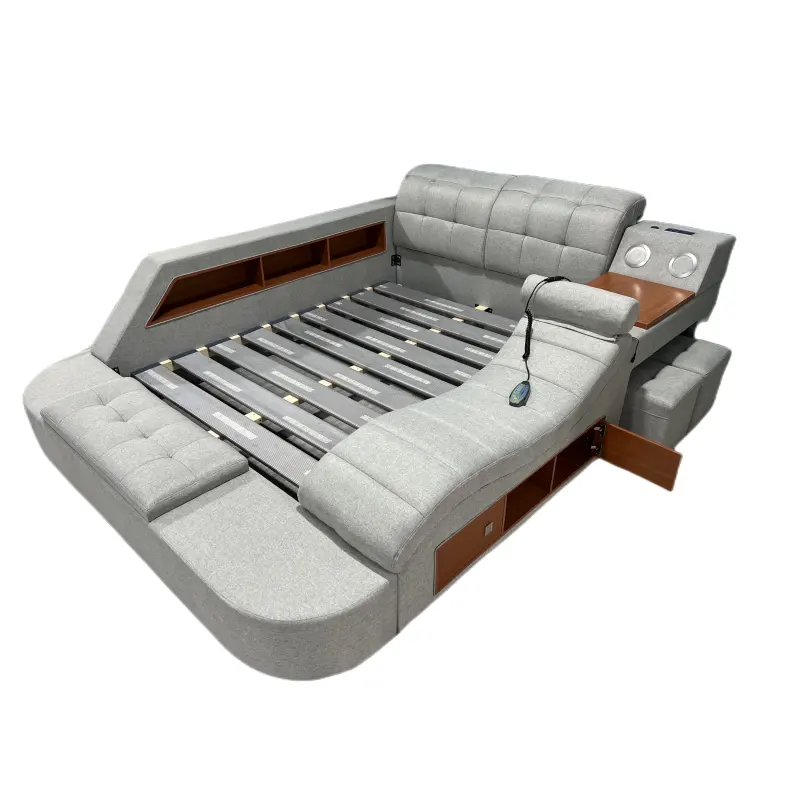 Mobiliário quarto massagem madeira cama inteligente extra grande cama ternos e USB e LED fotografia camas queen size