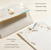 Ensemble de papier à lettres et d'enveloppes en feuille d'or, papeterie pour lettres d'amour avec boîte de rangement pour cartes postales, pour cadeaux et affaires