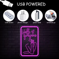 Enseigne néon LED « Hello Gorgeous » avec adaptateur, interrupteur, minuterie de compte à rebours, publicité, connectivité Bluetooth et capteur de mouvement pour fête