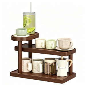 <b>Desktop</b> <b>Shelf</b> 2 Tier Small Wood Storage Organizer For Cups Tea Sets Stationery Kitchenware - Product Image 5