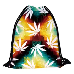 Sac à dos à cordon imprimé 3D, sac à dos à feuilles de plage, hawaïen, californie, été