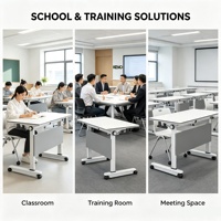 Table de formation mobile à plateau rabattable avec prises électriques |   Bureau de séminaire modulaire à emboîtement avec roulettes pour espace de travail collaboratif