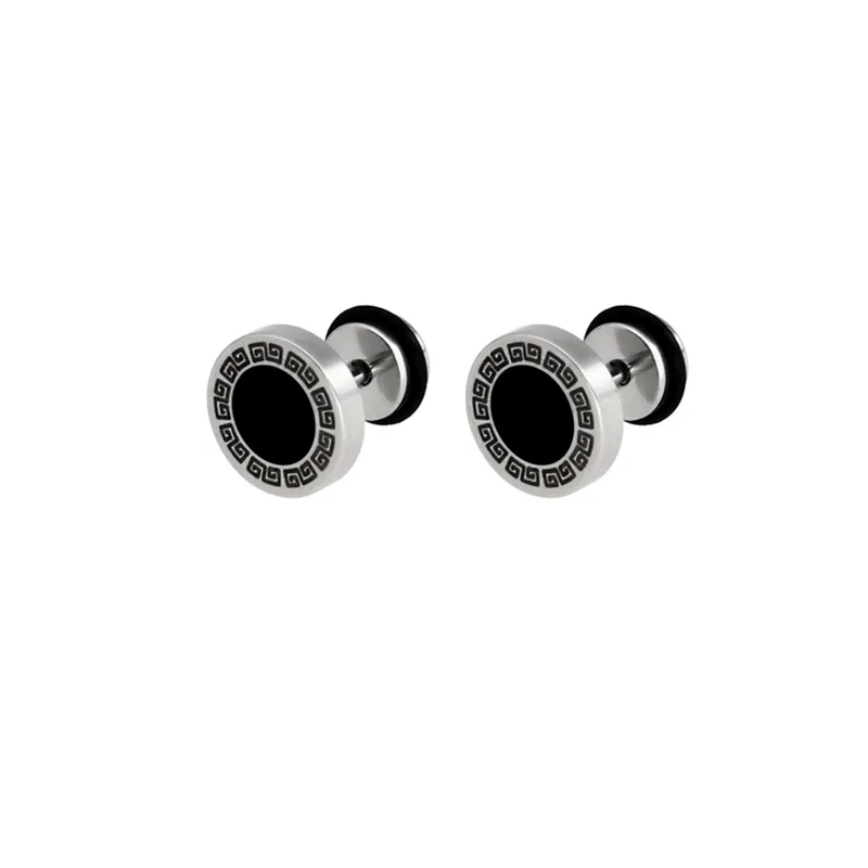 Design Stainless Steel Womens Studs Earrings For Men Ear Piercing Black Stone Gold Silver Color Face Stud Earring Jewelry