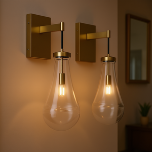 Apliques de Pared Modernos de Latón con Pantalla de Cristal en Forma de Gota, Bombilla E26, Luz Cálida, para Interiores, Sala de Estar, Iluminación de Vanidad - Product Image 2
