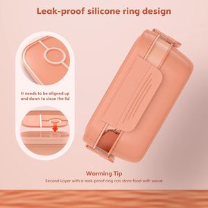 กล่องข้าว 3 ชั้น ปลอดสาร BPA พร้อมช่องใส่ภาชนะพลาสติก 3 ช่อง สายรัดปิดผนึก สำหรับผู้ใหญ่และเด็ก ใช้กับไมโครเวฟได้ - Product Image 2
