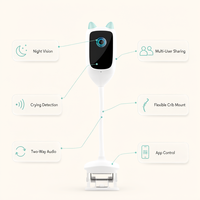 Caméra de surveillance pour bébé intelligente 4K WiFi, vision nocturne, alerte de pleurs, audio bidirectionnel, contrôle par application, alimentation USB
