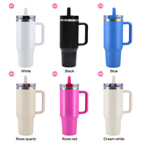 Mug de voyage isotherme en acier inoxydable à double paroi de 40 oz avec poignée, couvercle et paille, vente en gros, en stock, paille rabattable personnalisée - Product Image 2