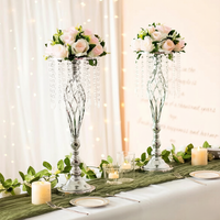 Support de Bougie en Métal Doré et Cristal, Grand Centre de Table pour Mariage, Décoration Florale, Support en Fer Électroplaqué pour Fêtes et Événements (Vente en Gros)