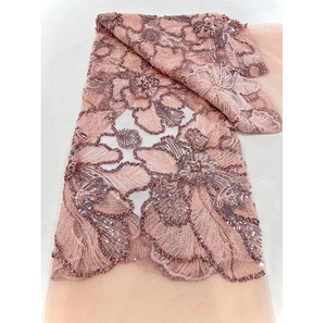 Tela de Encaje Africana con Cuentas, Tul Bordado de Alta Calidad, Hermosas <span class=keywords><strong>Lentejuelas</strong></span> Bordadas para <span class=keywords><strong>Vestido</strong></span> de Fiesta Asoebi - Product Image 4
