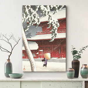 DustinWay Stampa su tela incorniciata, decorazione da parete, Camminando accanto a un tempio in una giornata nevosa di Hasui Kawase, <span class=keywords><strong>arte</strong></span> <span class=keywords><strong>giapponese</strong></span>, decorazione vintage - Product Image 4