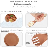 Plateau d'alimentation pour bébé lavable, assiette ronde en silicone pour bébé, cuillères et fourchettes en silicone de qualité alimentaire, design minimaliste