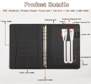 Factory Product Diary Notebook With Power Bank And Usb Flash Drive Custom Printing Power Bank Notebook