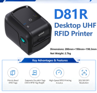 Printer Tag RFID UHF UROVO D81R, Printer Transfer Termal Desktop untuk Pencetakan dan Pengkodean Label Logam, Perhiasan, dan Hang Tag RFID