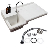 Évier de buanderie encastré en pierre de quartz moderne avec planche à laver intégrée, durable, à cuve unique, pour maison et appartement, garantie 5 ans