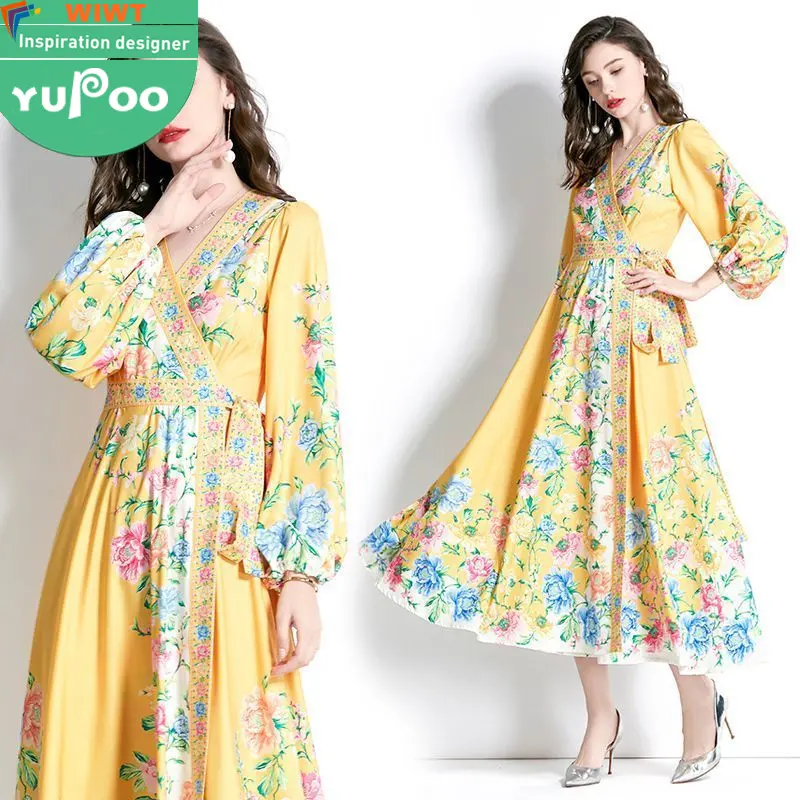 6623-83-new arrivals woman clothes wholesale vintage fashion apparel elegant lady floral american long Evening casual Dresses