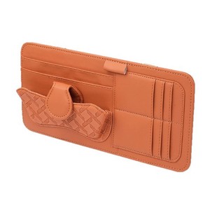 Leather <b>Car</b> Sun Visor Card Holder With Sunglasses <b>Clip</b> 32x16 For Interior Storage - Product Image 1