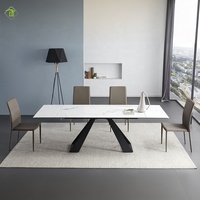 Table à manger moderne pour restaurant d'usine, plateau en dalle de pierre, structure en métal noir, pour hôtel et famille