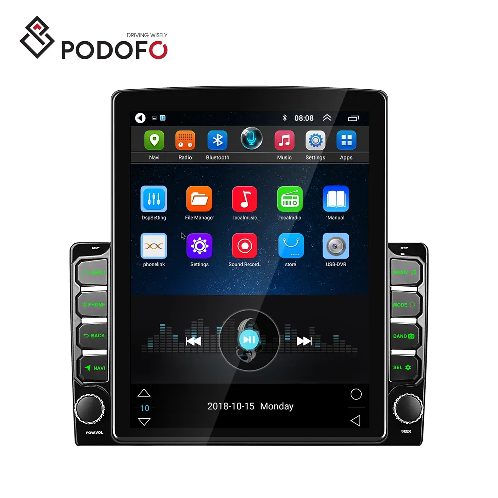 Podofo Android 9.1 Car Stereo Double Din Car Radio Autoradio 9.7'' Vertical Touch Screen GPS Navigation Wifi BT RDS Universal