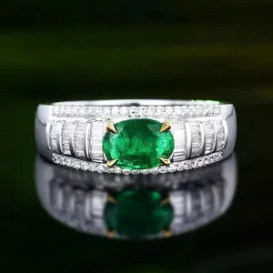 SGARIT anello di lusso Fine Jewelry 18k White Gold 0.75ct Vivid Green Emerald Ring Wedding Engagement Jewellery For Woman